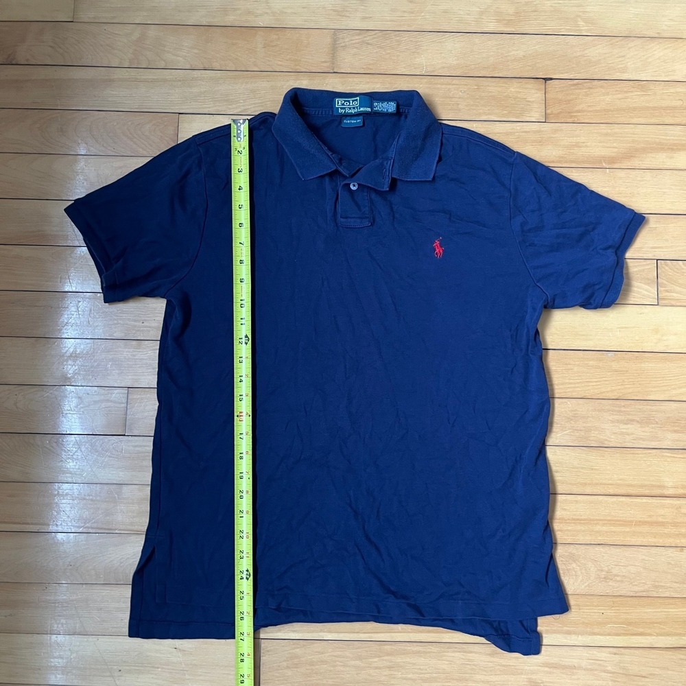 Polo Ralph Lauren Mens Navy Blue Custom Fit Short Sleeve Shirt Large Red Pony - Picture 3 of 5